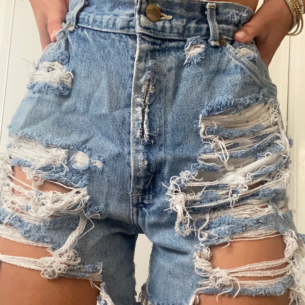 Distressed denim high waisted shorts